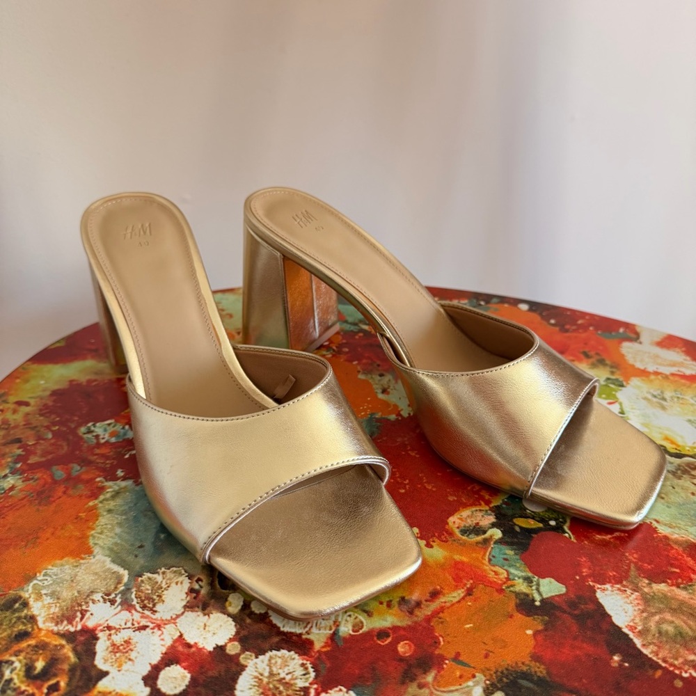 H&M Metallic Gold Slide Mules